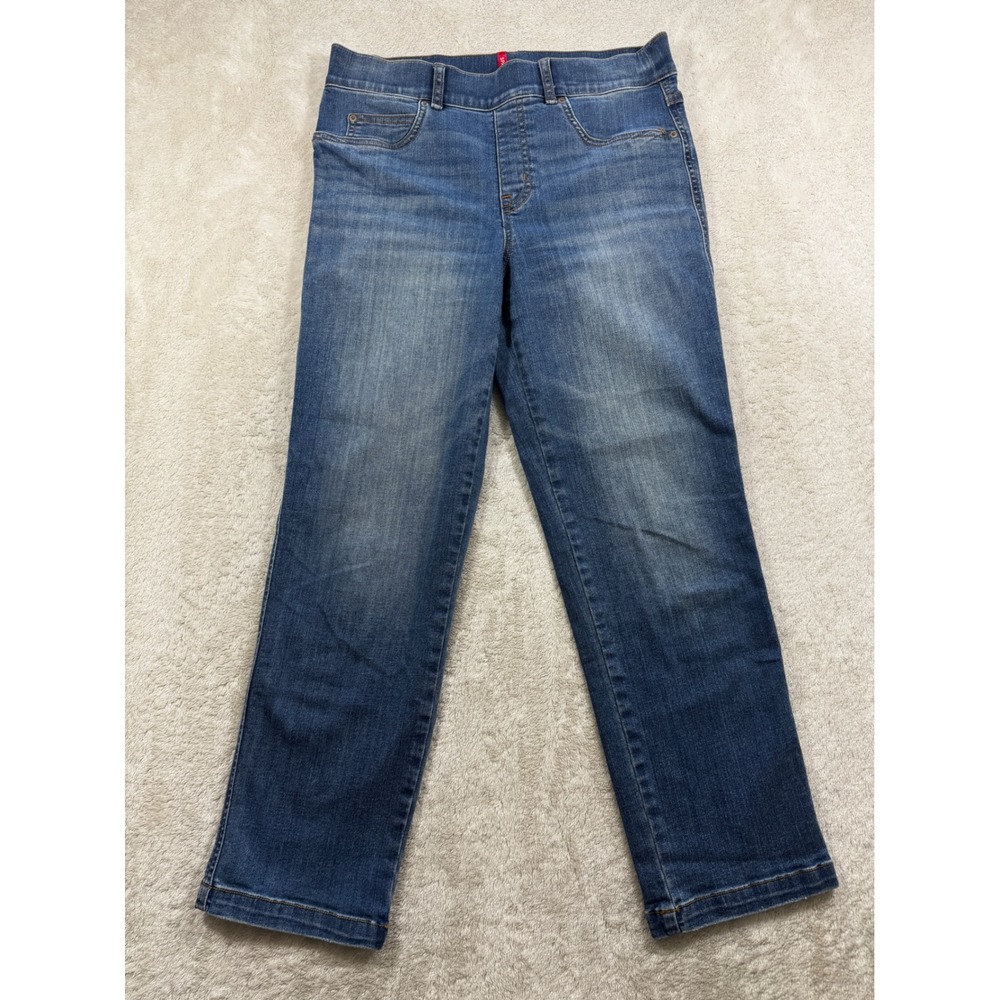 Spanx Womens Ankle Straight Pull On Blue Denim Jeans M Petite Meas: 30x26